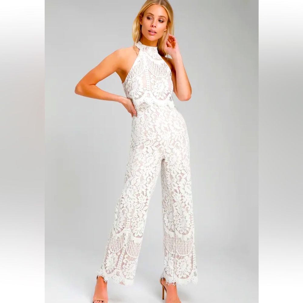 Lulus Britney lace halter jumpsuit
